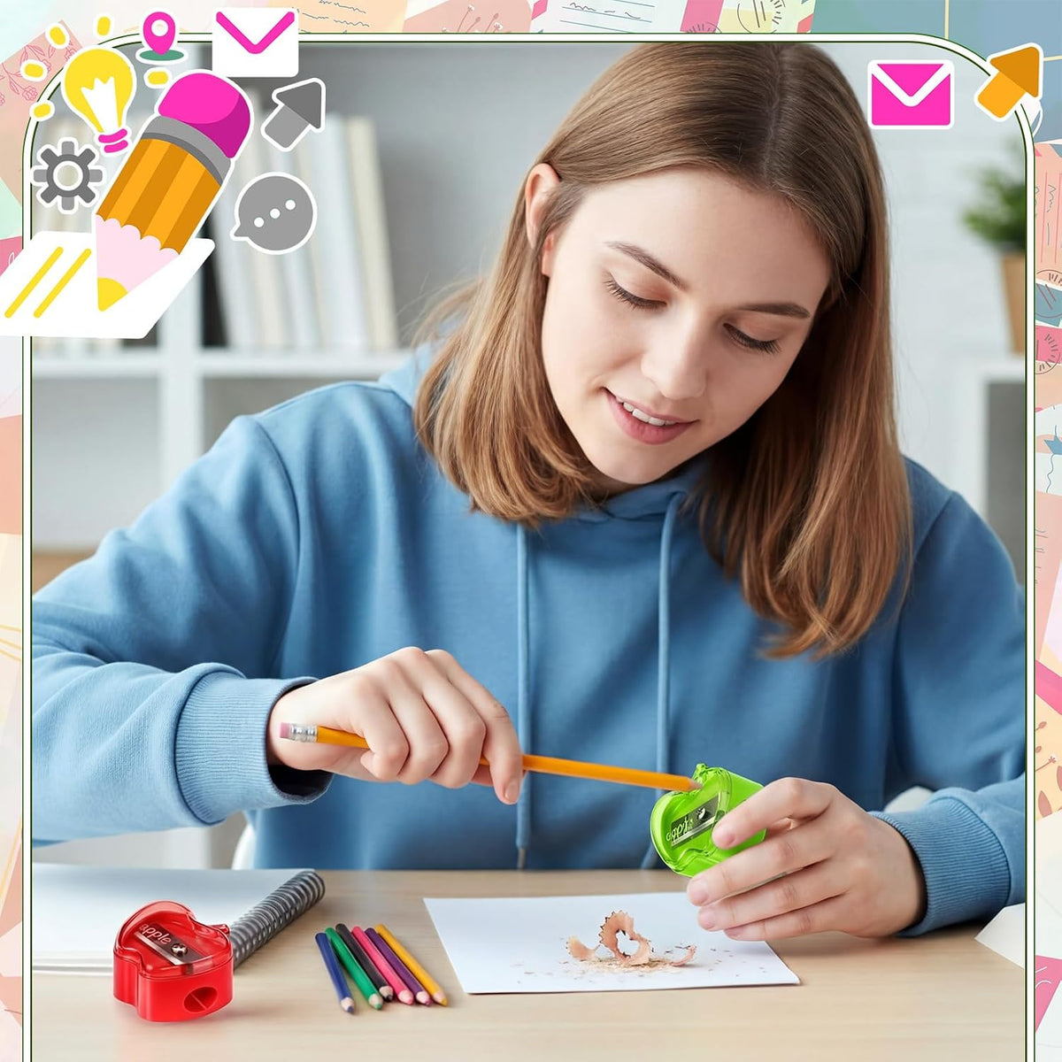 Colarr 24 Pcs Apple Shaped Pencil Sharpeners Bulk Colorful Portable Manual Sharpener with Lid Back to School Gifts for Kids School Opening Gifts Bulk for Children Artists Classroom Kindergarten Office