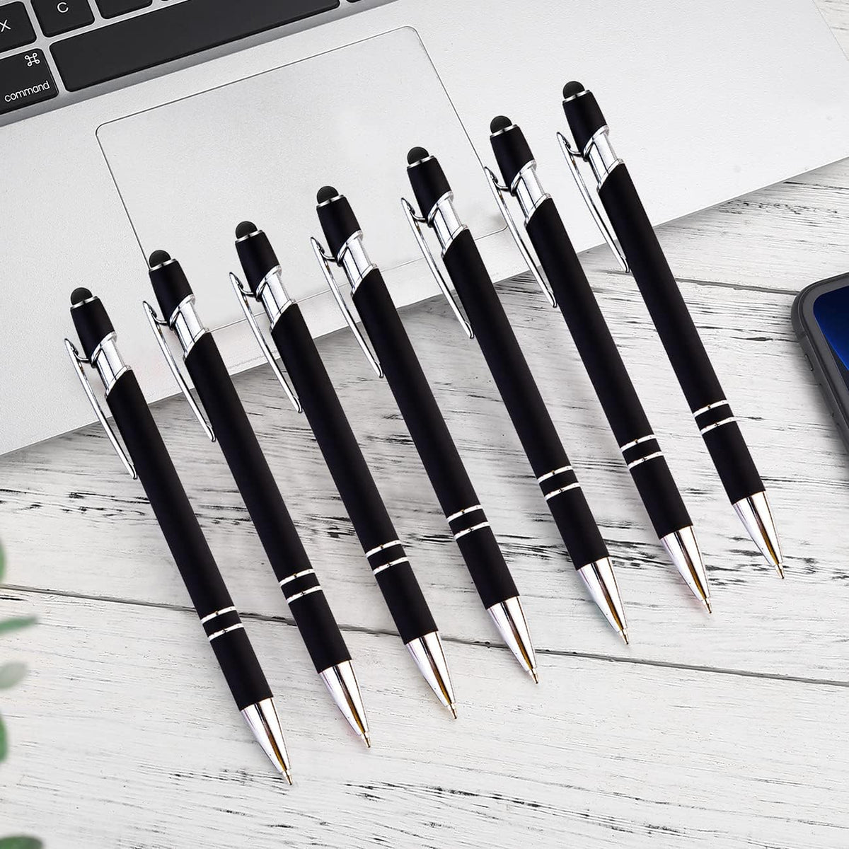 PASISIBICK 12-Piece Black Ballpoint Pen with Stylus Tip, 2 in 1 Stylish Metal Touch Screen Pen - Black Ink, 1.0 mm Medium Point - 5.5 x 0.4 inch / 14 x 1 cm