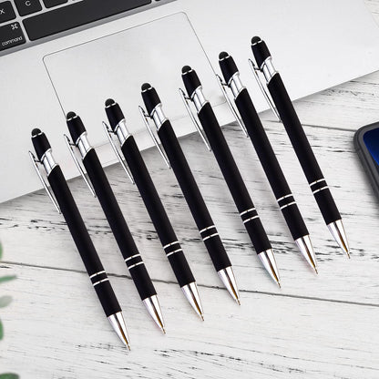 PASISIBICK 12-Piece Black Ballpoint Pen with Stylus Tip, 2 in 1 Stylish Metal Touch Screen Pen - Black Ink, 1.0 mm Medium Point - 5.5 x 0.4 inch / 14 x 1 cm