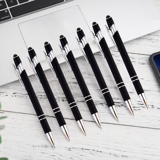 PASISIBICK 12-Piece Black Ballpoint Pen with Stylus Tip, 2 in 1 Stylish Metal Touch Screen Pen - Black Ink, 1.0 mm Medium Point - 5.5 x 0.4 inch / 14 x 1 cm
