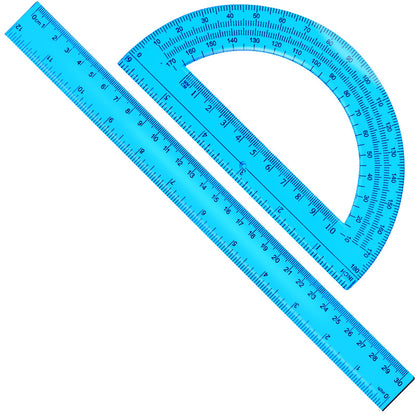 2 Packs 12 Inch Plastic Ruler and 6 Inch Plastic Protractor Set Clear Math Geometry Set Classroom Set Angle Detector School Supplies Classroom Ruler Home Office Drawings (Pink)