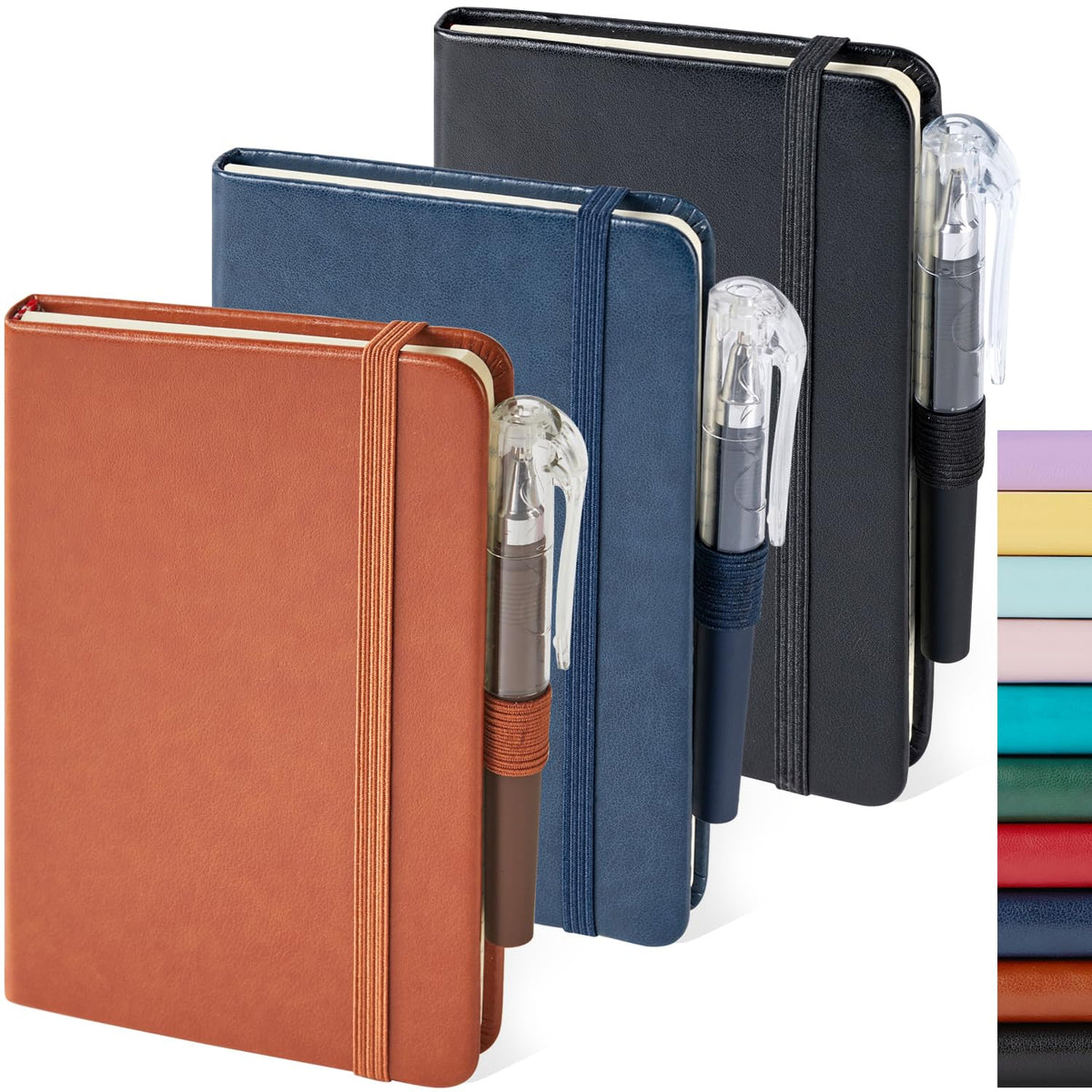Small Notebook Pocket Journal, A6 3.7" x 5.7", 3 Pack, Black Leather Cover