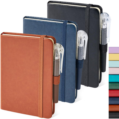 Small Notebook Pocket Journal, A6 3.7" x 5.7", 3 Pack, Black Leather Cover