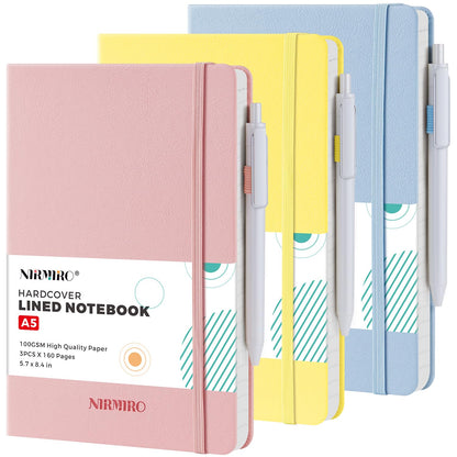 Small Notebook Pocket Journal, A6 3.7" x 5.7", 3 Pack, Black Leather Cover