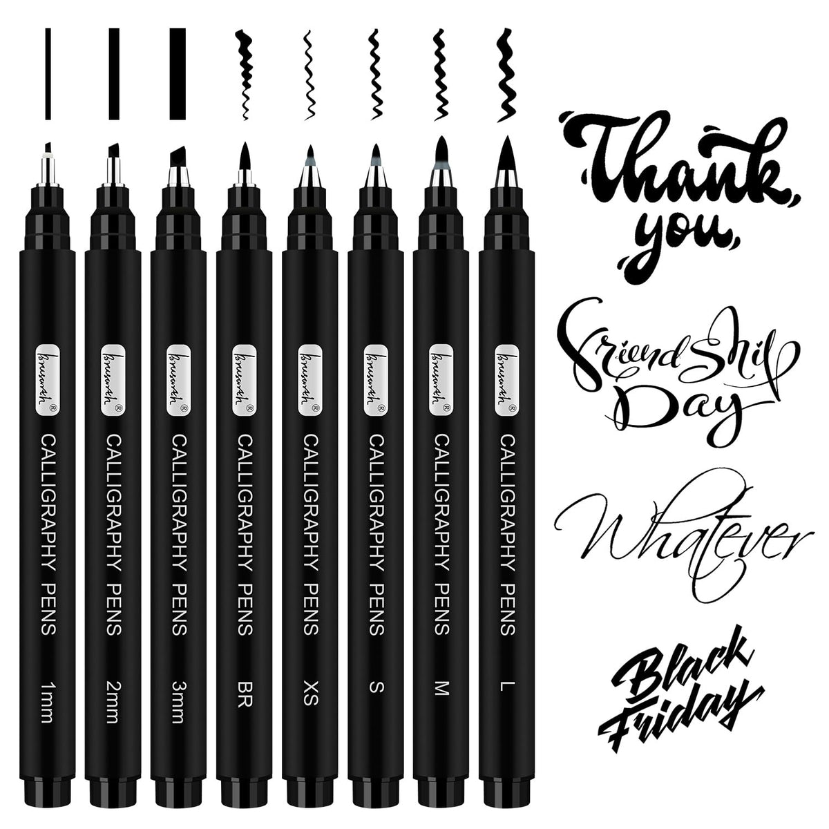 Brusarth Calligraphy Pens for Writing, Hand Lettering Pens, 10 Size