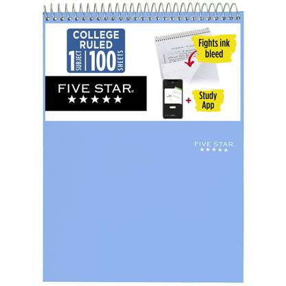 Five Star Top Spiral Notebook + Study App, 1 Subject, College Ruled Notepad, 8-1/2" x 11", 100 Sheets, Fights Ink Bleed, Water Resistant Cover, Seaglass Green (820058C-ECM)