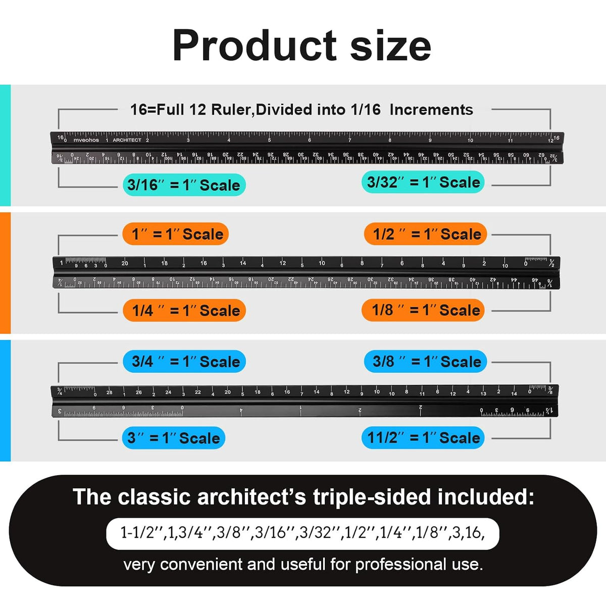 Architectural Scale Ruler, Imperial Measurements 12''