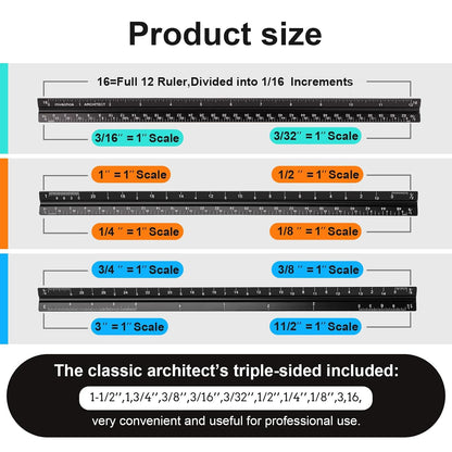 Architectural Scale Ruler, Imperial Measurements 12''