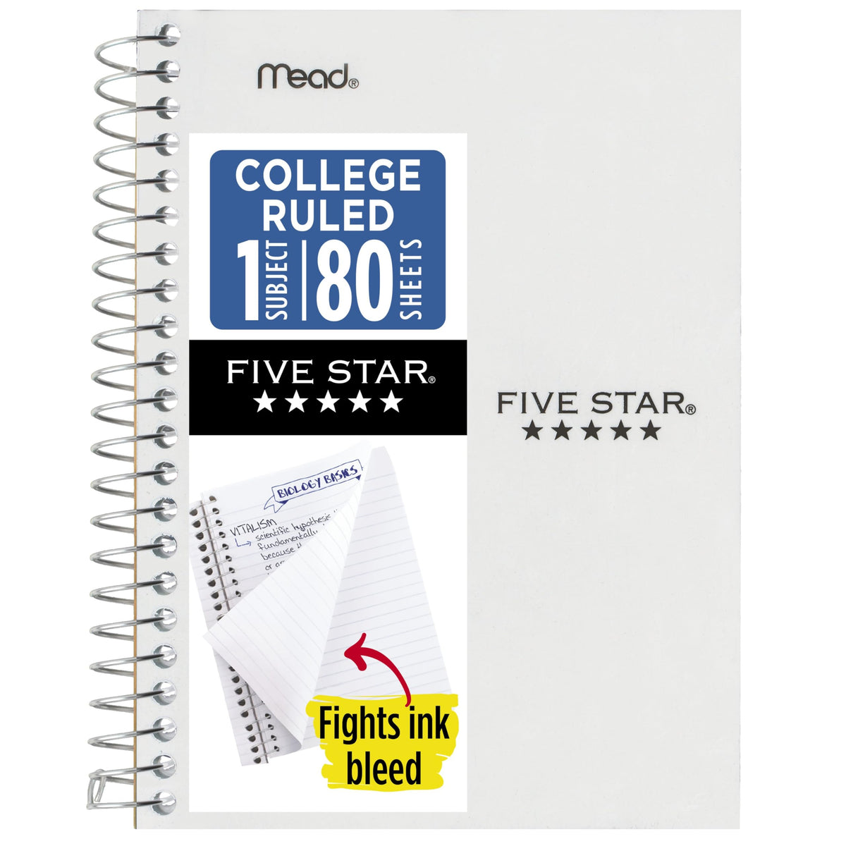 Five Star Spiral Notebook, 1 Subject, College Ruled Paper, 4-3/8" x 7", Small Size, 80 Sheets, Fights Ink Bleed, Water Resistant Cover, Seaglass Green (450048CH1-ECM)