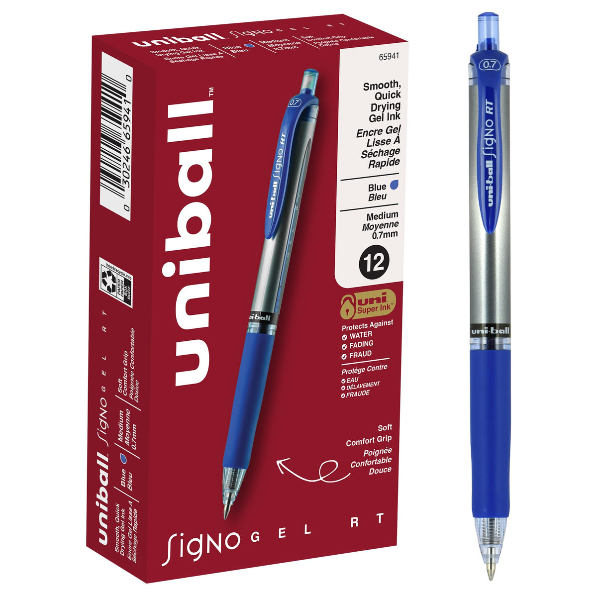 uniball™ 207 Plus+ Gel Pens, Black Ink, 0.7mm Medium Point, 4 Count