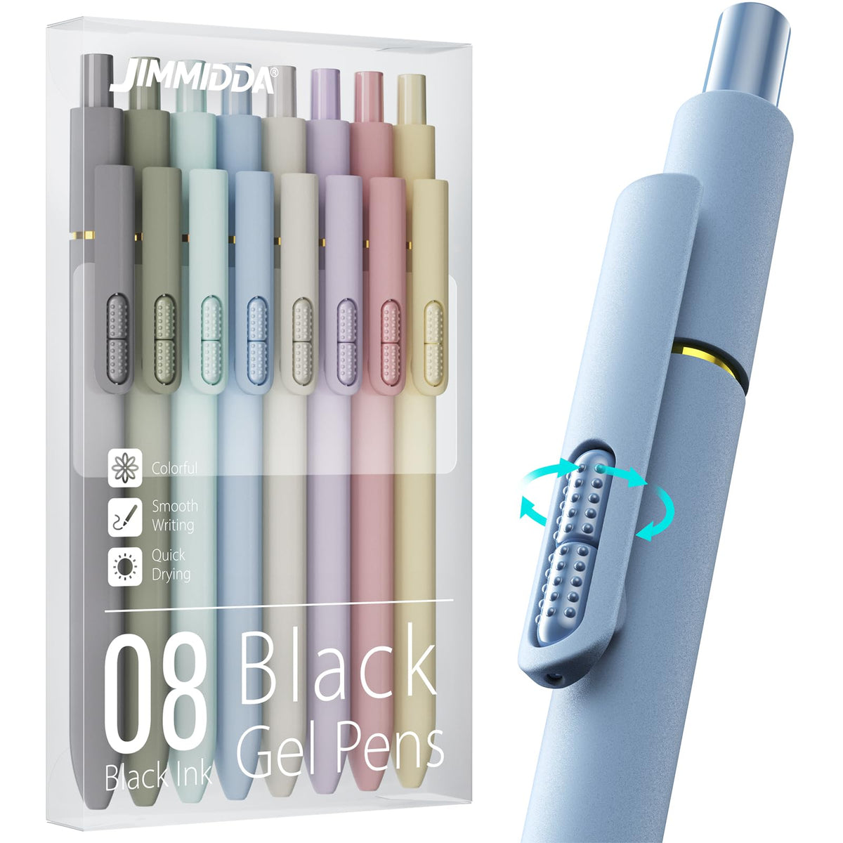 8 Pack Gel Pens, Black Ink Quick-Drying No Smudge with Fidget