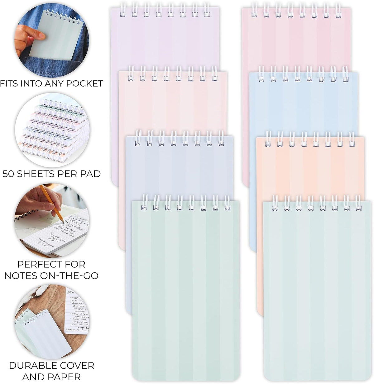 Aesthetic Pocket Notebooks Set Of 8 For Women - Small 3x5 Spiral Notepads