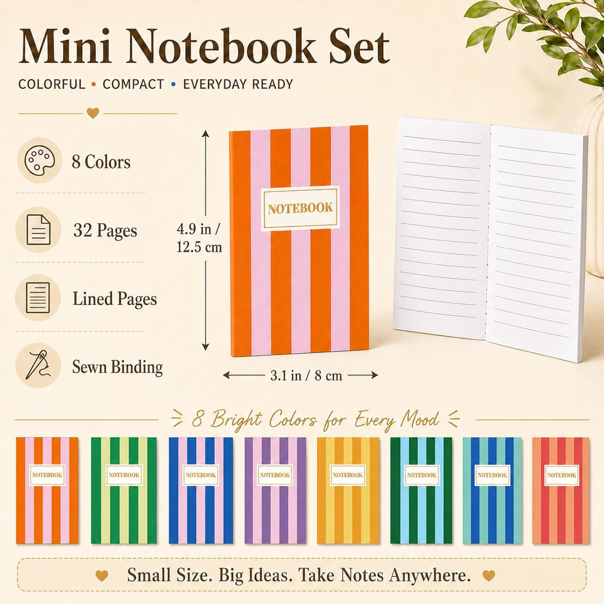 24 Pack Colorful Striped Mini Notebook Bulk Colorful Striped Small Lined Notebooks Set Pocket Journal Notepads for Back to School Students Teachers Employee Classroom Prize Office Supplies 5x3 Inch
