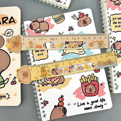 15CM Cute Capy Straighter Ruler, 2Pcs Plastic Clear Capy Bara Straighter Ruler, Plastic Measuring Tool Kawaii Kapibala Portable Stationery School Supplies Stationery Transparent