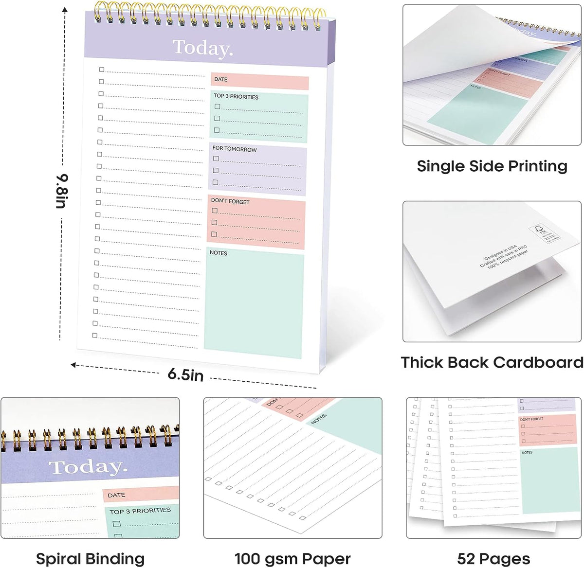 Taja To Do List Notepad, Undated Daily Planner for Work and Goal Setting