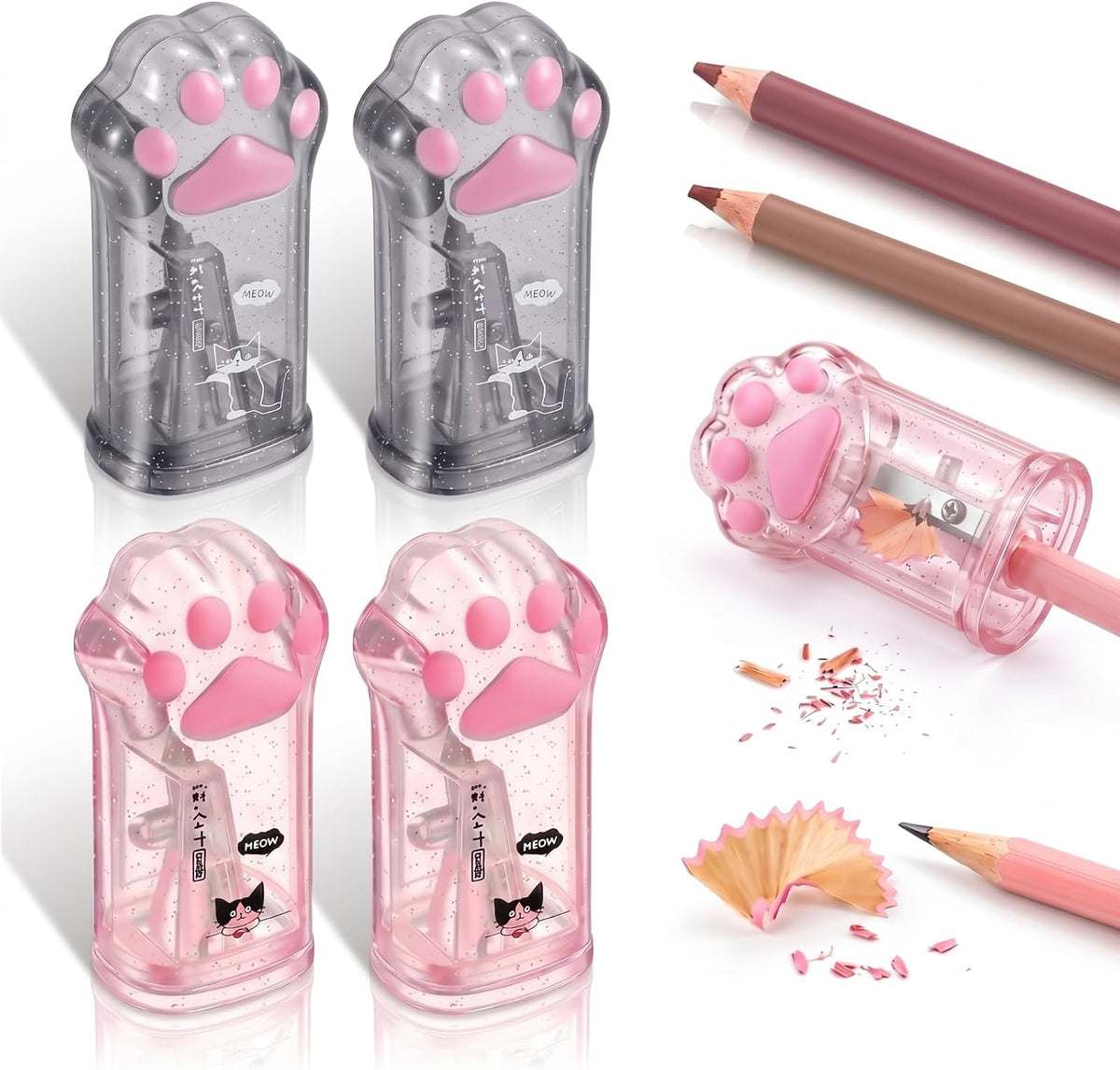 Chinco 4 Pcs Cat Paw Pencil Sharpeners Manual Cute Sharpeners for Kids