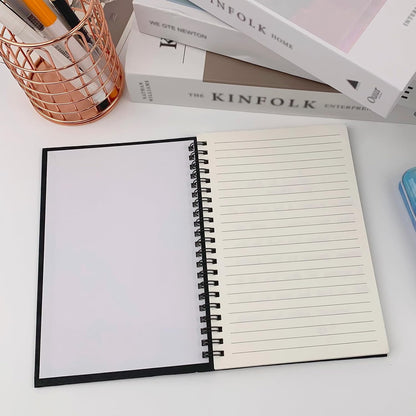 Ykimok 2-Pack (60 Sheets/Notebook) College Ruled Hardback Black Cover Spiral Notebook - Memo Notepad and Sketchbook for Students, Office, and Business Diary, 7.48 x 5.11 Inches.
