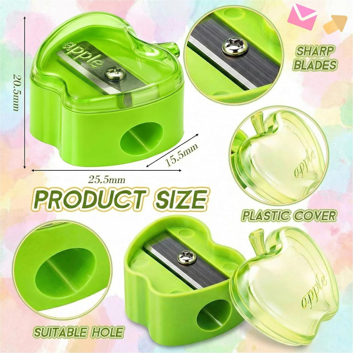 Colarr 24 Pcs Apple Shaped Pencil Sharpeners Bulk Colorful Portable Manual Sharpener with Lid Back to School Gifts for Kids School Opening Gifts Bulk for Children Artists Classroom Kindergarten Office