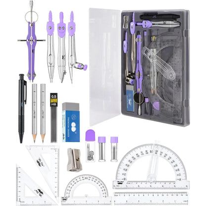 - Geometry Set, 15 count Set with 6 Inch Swing Arm Protractor | IncludesMetal Divider, Set Squares, Ruler, Compasses for Math for Drafting & School Supplies