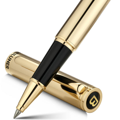 BEILUNER Luxury Rollerball Pen, Stunning Silver Chrome with 24K Gold Finish,Noble and Elegant Designs,Schneider Ink Refill, Best Gift Pen for Men & Women, Professional, Executive Office, Fancy Pens