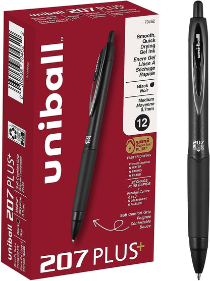 uniball™ 207 Plus+ Gel Pens, Black Ink, 0.7mm Medium Point, 4 Count