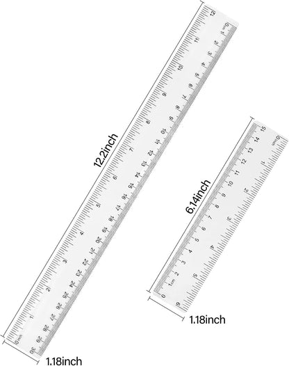 Unjoo Clear Plastic Ruler 6 Inch+12 Inch Straight Ruler, for School, Office
