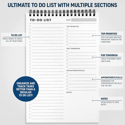 To Do List Notepad with Multiple Functional Sections, Spiral Daily Planner