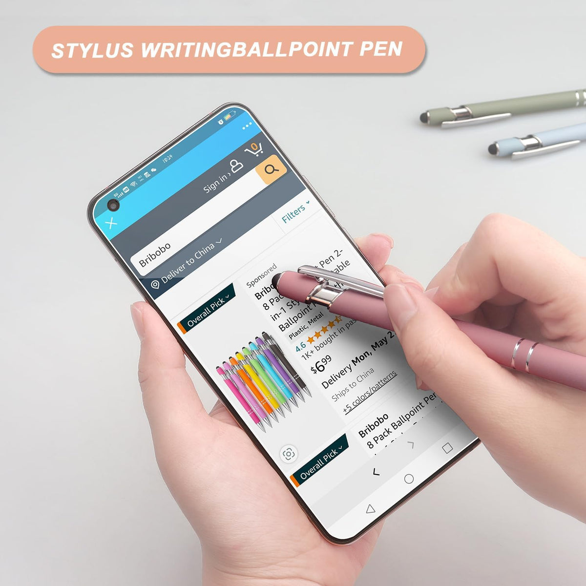 Ballpoint Pen 2-in-1 Stylus Pen with Stylus tip, 1.0 mm Black Ink, 6 Pack