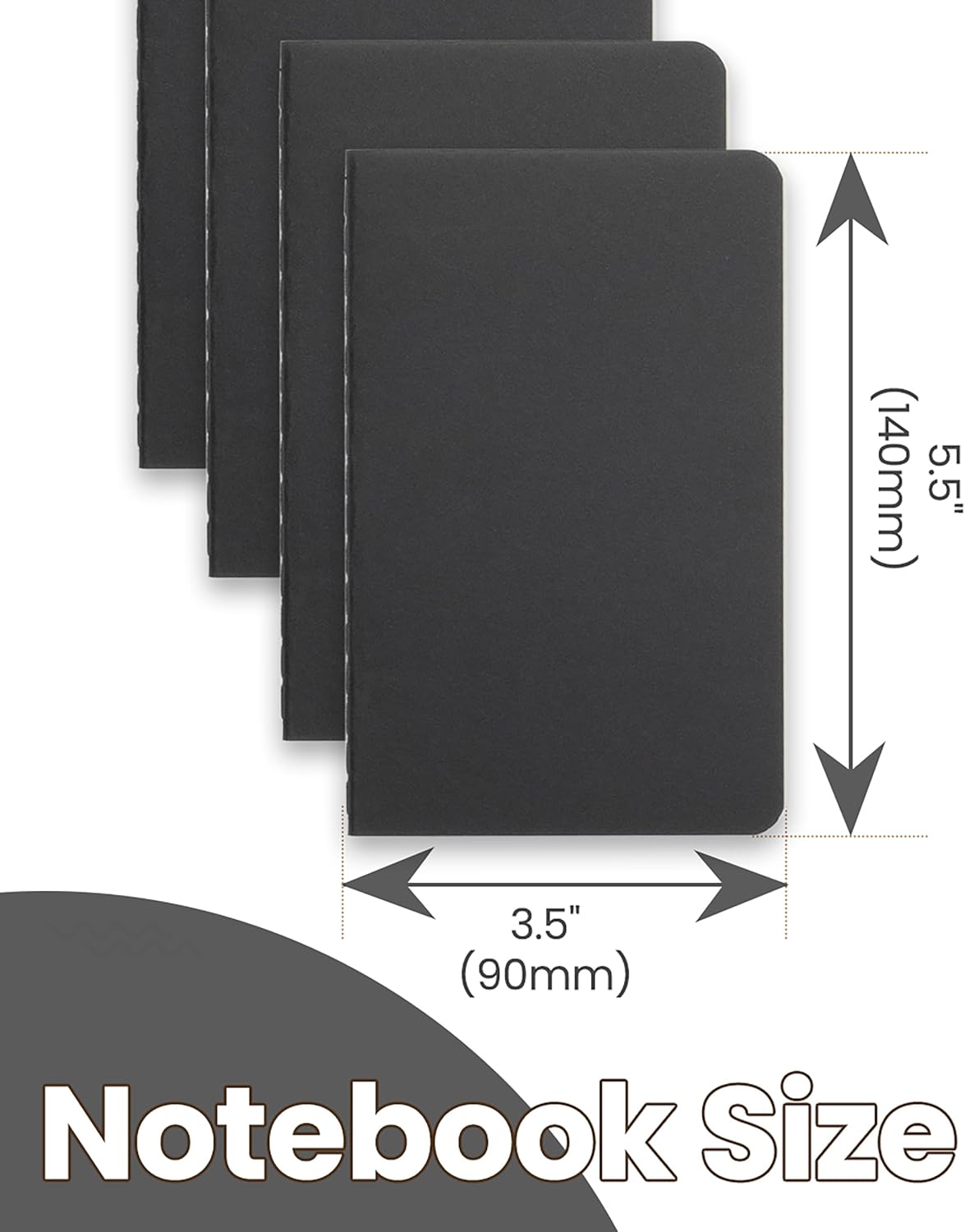 TWONE 6 Pack Mini Pocket Notebooks, 3.5x5.5, Lined, Black Cardstock