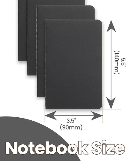 TWONE 6 Pack Mini Pocket Notebooks, 3.5x5.5, Lined, Black Cardstock
