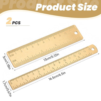 2 Pack 5 & 6 Inch Dual Scale Brass Ruler Set with Hanging Hole