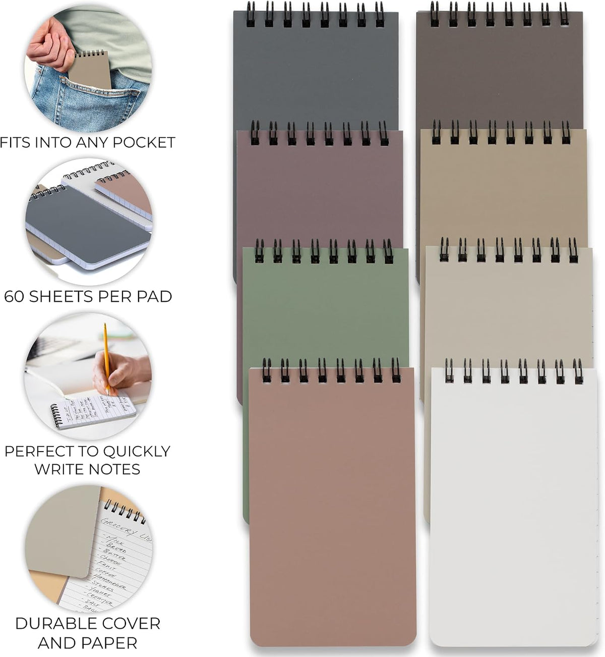 ZICOTO Aesthetic Pocket Notebooks Set Of 8 - Small 3x5 Spiral Notepads