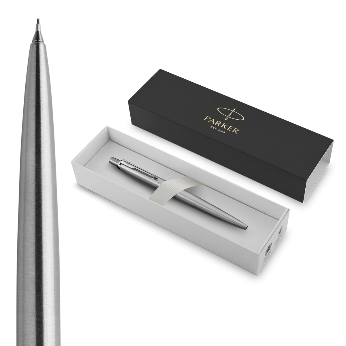 Parker Jotter Ballpoint Pen, Stainless Steel with Chrome Trim, Medium Point, Blue Ink - Smooth Writing, Polished, Professional, Sleek Design