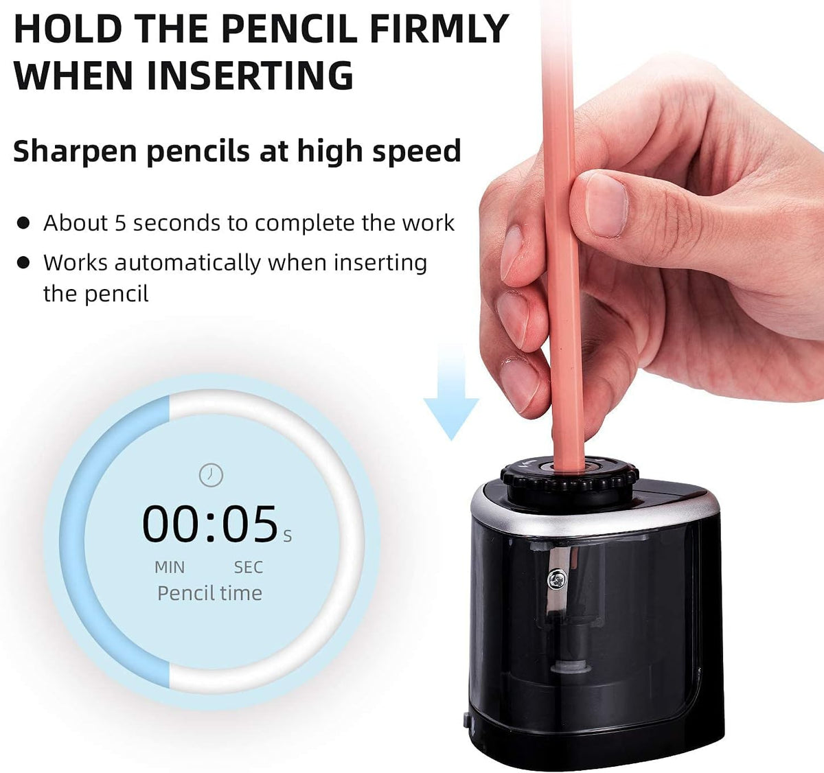 Aogwat Pencil Sharpener Electric Pencil Sharpener for Kids, Blade to Fast Sharpen, Suitable for No.2/School/Classroom/Office/Home (Black)