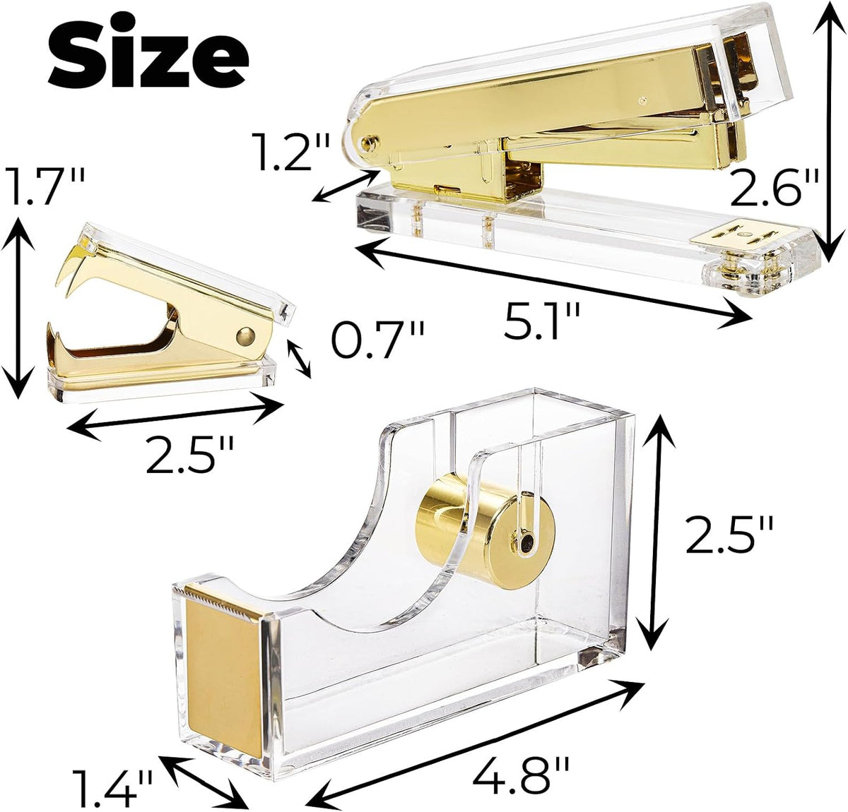 Hiceeden Acrylic Gold Stapler and Tape Dispenser Set, Desk Accessories Office Supplies Includes Tape, Staple Remover and 1000pcs 24/6 Staples, Modern Cute Stapler Set for Desk