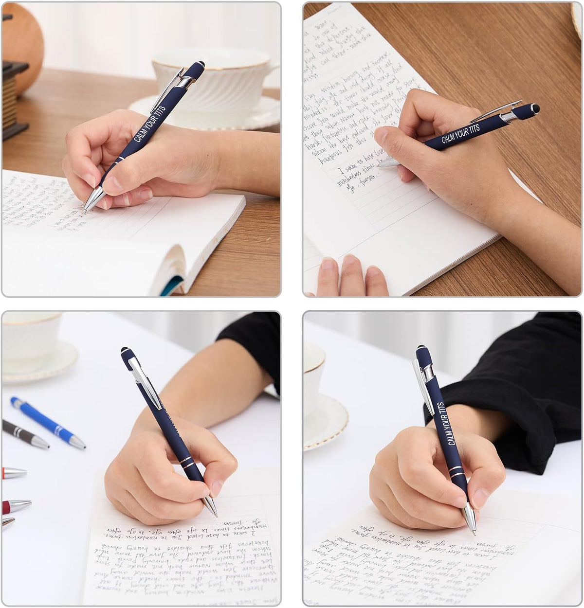 Actsun Funny Pens - 12 Pack Fine Point Smooth Writing Pens with Inspirational Tips, Black Ink, Touch Stylus Screens, Motivational Gift for Office & Desk Accessories