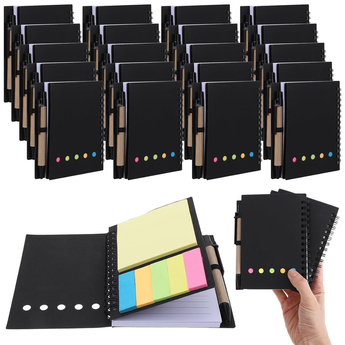 Douaowoc 20 Pack Lined Spiral Notebook Small Notepad and Pen Set Steno Pads Lined Notepad Black Pocket Notebook for Business Office School Supplies
