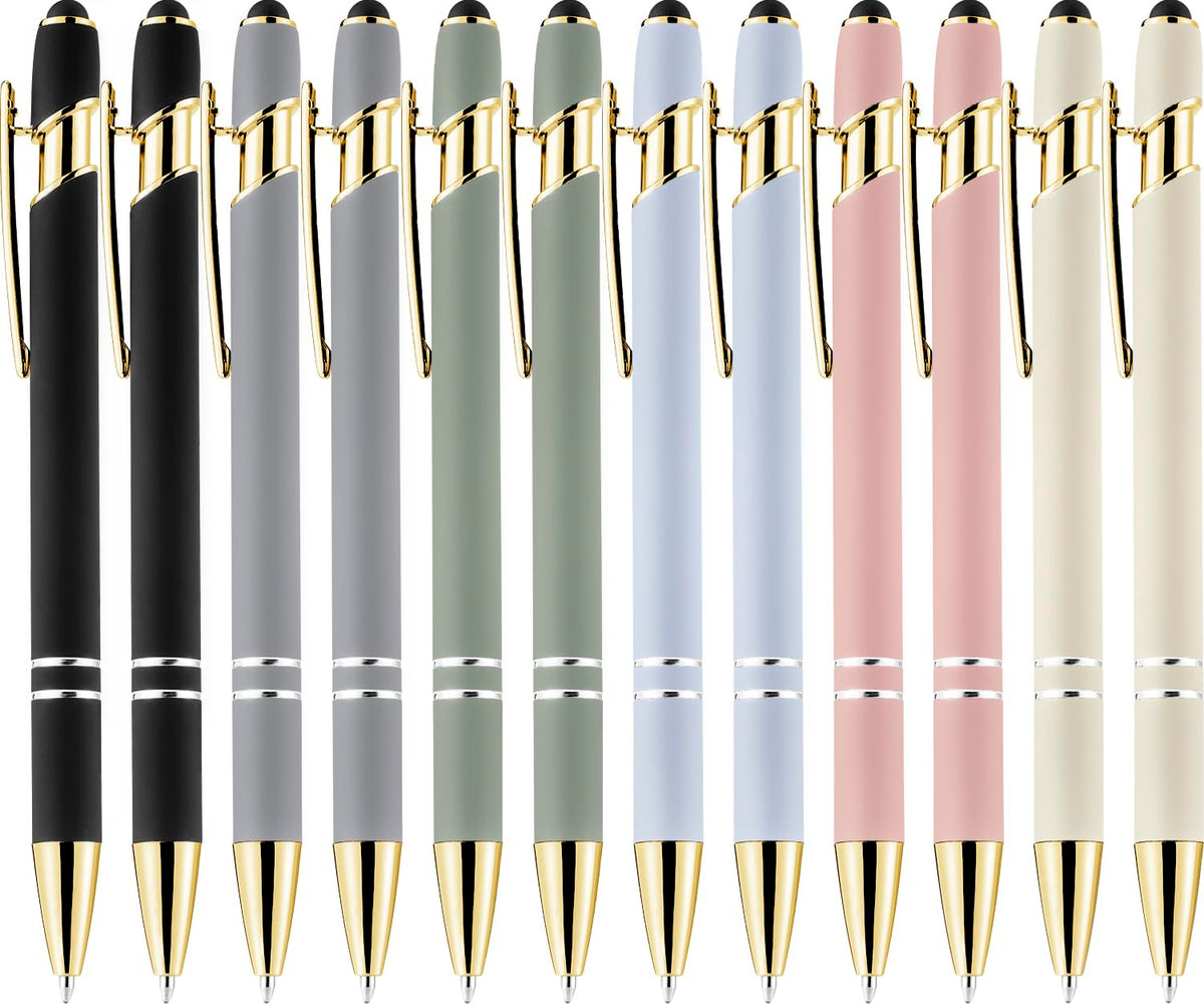 LINFANC 12 Pack Nice Black Pens Ballpoint Pens Stylus Pen for Touchscreen