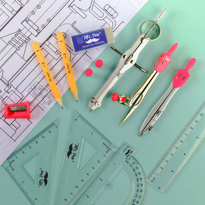 Mr. Pen- Geometry Set, 13 pcs, 3 Metal Compasses, Protractor, 6" Ruler
