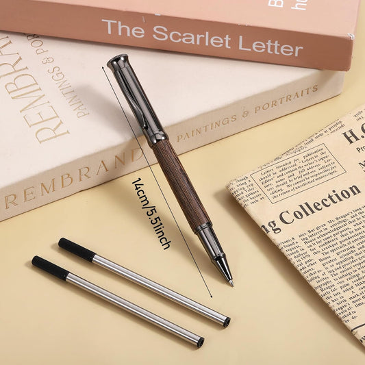 ElevateTech Wood Rollerball Pen Set with 2 Ink Black Refills