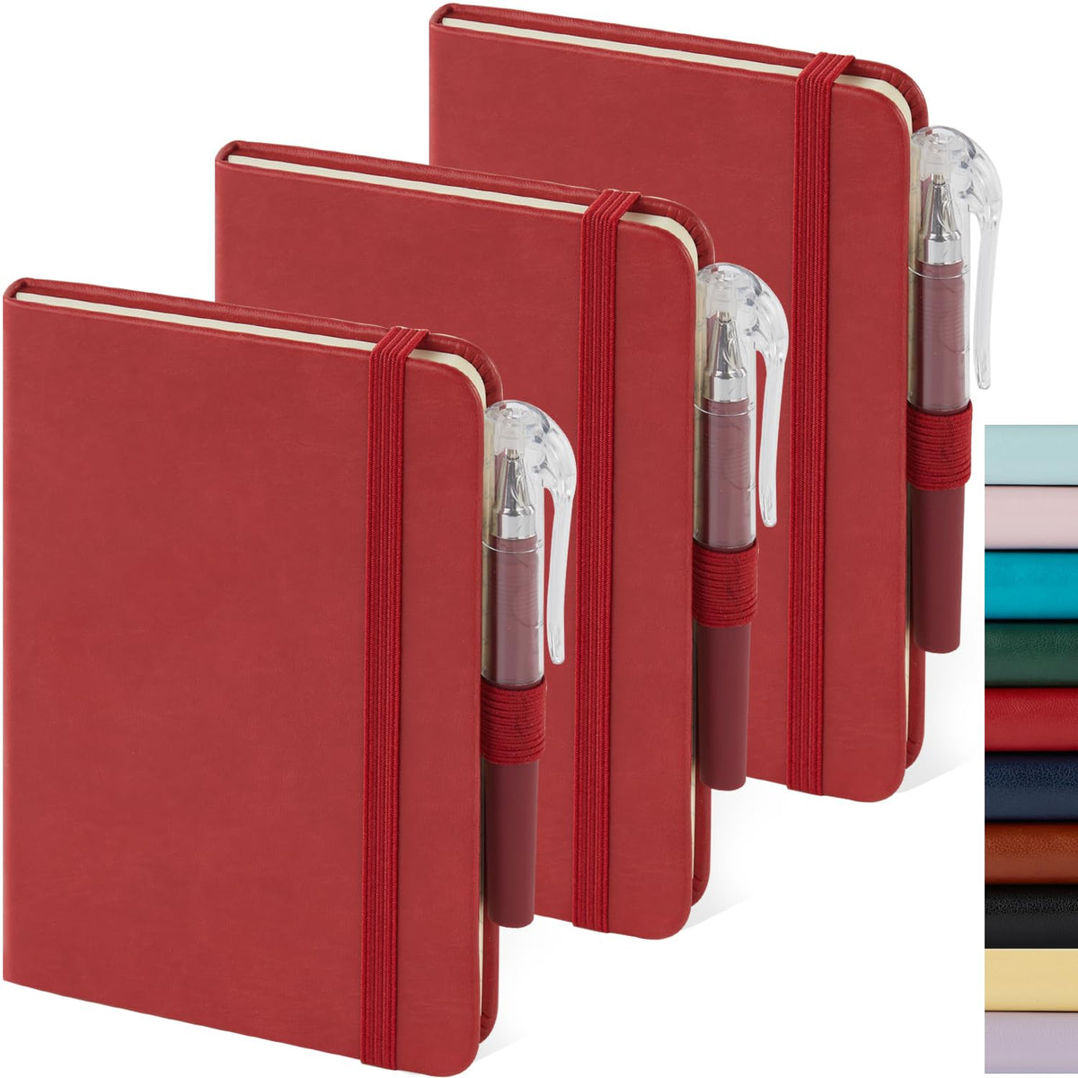 Small Notebook Pocket Journal, A6 3.7" x 5.7", 3 Pack, Black Leather Cover