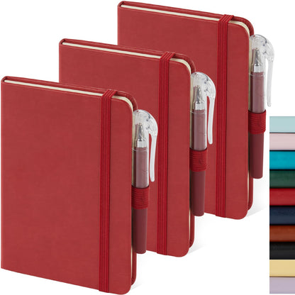 Small Notebook Pocket Journal, A6 3.7" x 5.7", 3 Pack, Black Leather Cover
