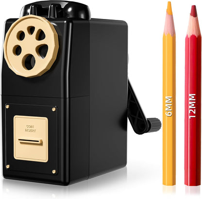 ZMOL Heavy Duty Manual Hand Crank Pencil Sharpener, Desktop, Black
