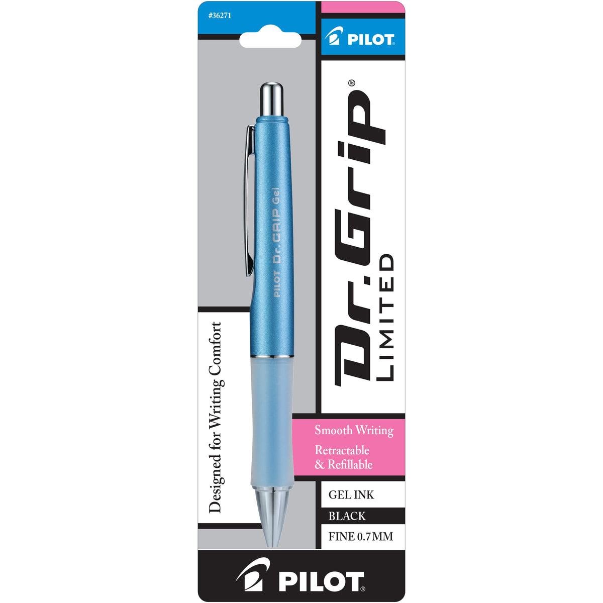 PILOT Dr. Grip Limited Gel Pen, Fine Point 0.7mm, Black Ink, Single Pen