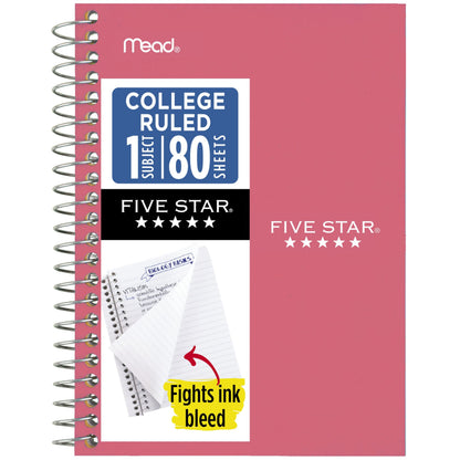 Five Star Spiral Notebook, 1 Subject, College Ruled Paper, 4-3/8" x 7", Small Size, 80 Sheets, Fights Ink Bleed, Water Resistant Cover, Seaglass Green (450048CH1-ECM)