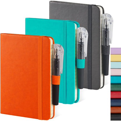 Small Notebook Pocket Journal, A6 3.7" x 5.7", 3 Pack, Black Leather Cover