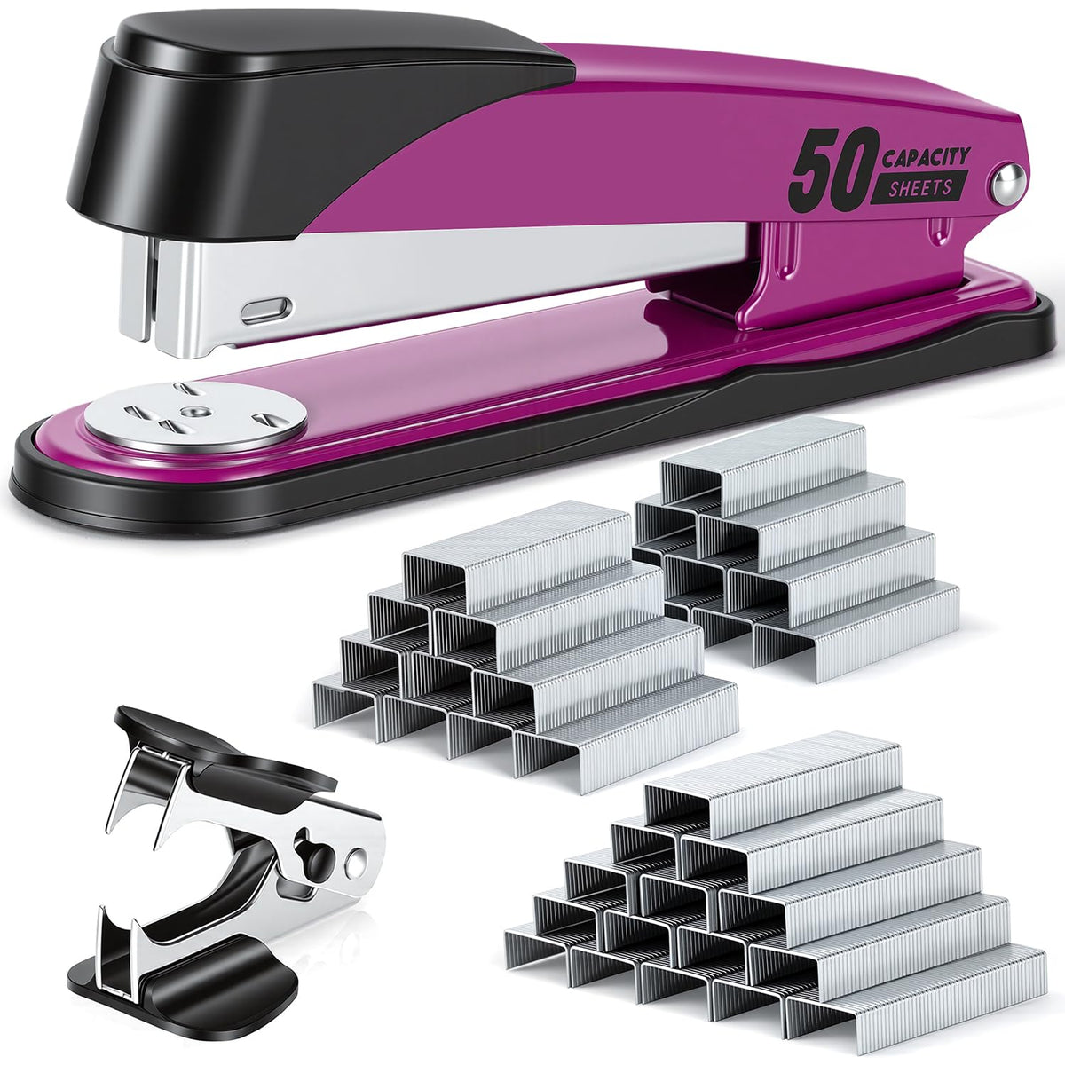 Deli Stapler Heavy Duty, 2000 Staples and Staple Remover, Purple