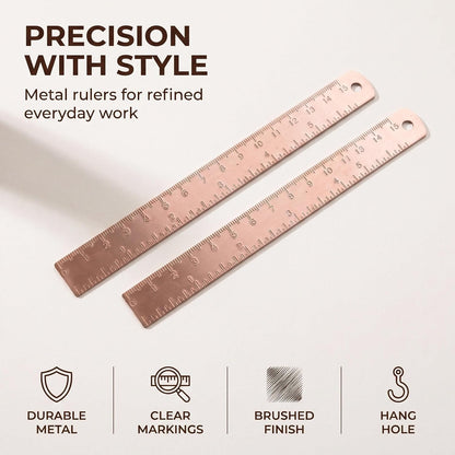 Rose Gold Ruler, Metal Drawing Ruler, Brass Straight, Unisex Learning Measuring Bookmark Stationery for School Office Math Geometry Gift Drafting Tools and Kits