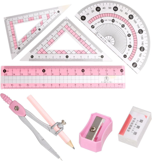Compass Geometry Tool Protractor and Compass Set with Metal Box Drawing Compass with Rulers Math Compass Kit for Class Supplies and School 8 Piece