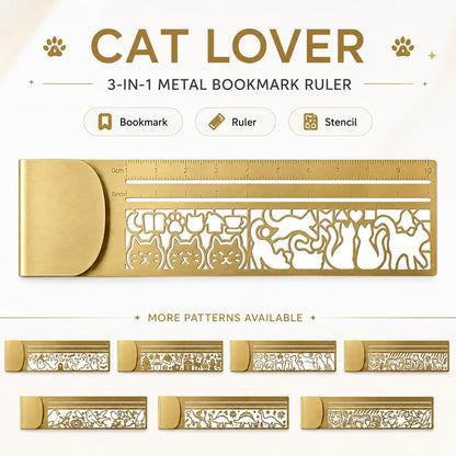 Cute Hollow Cat 3-in-1 Metal Bookmark Ruler Multifunctional Template Tool，C